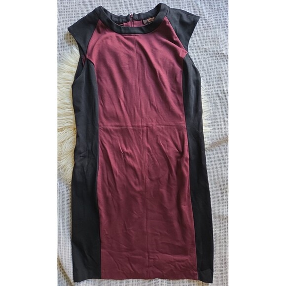 NWT VICTOR ALFARO L Maroon Red & Black Colorblock Fitted Knee Length Dress - Picture 2 of 10